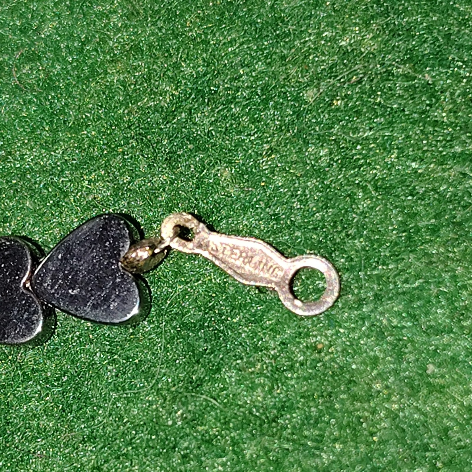 Heart Shaped Hematite with Silver Beads and Spring Ring