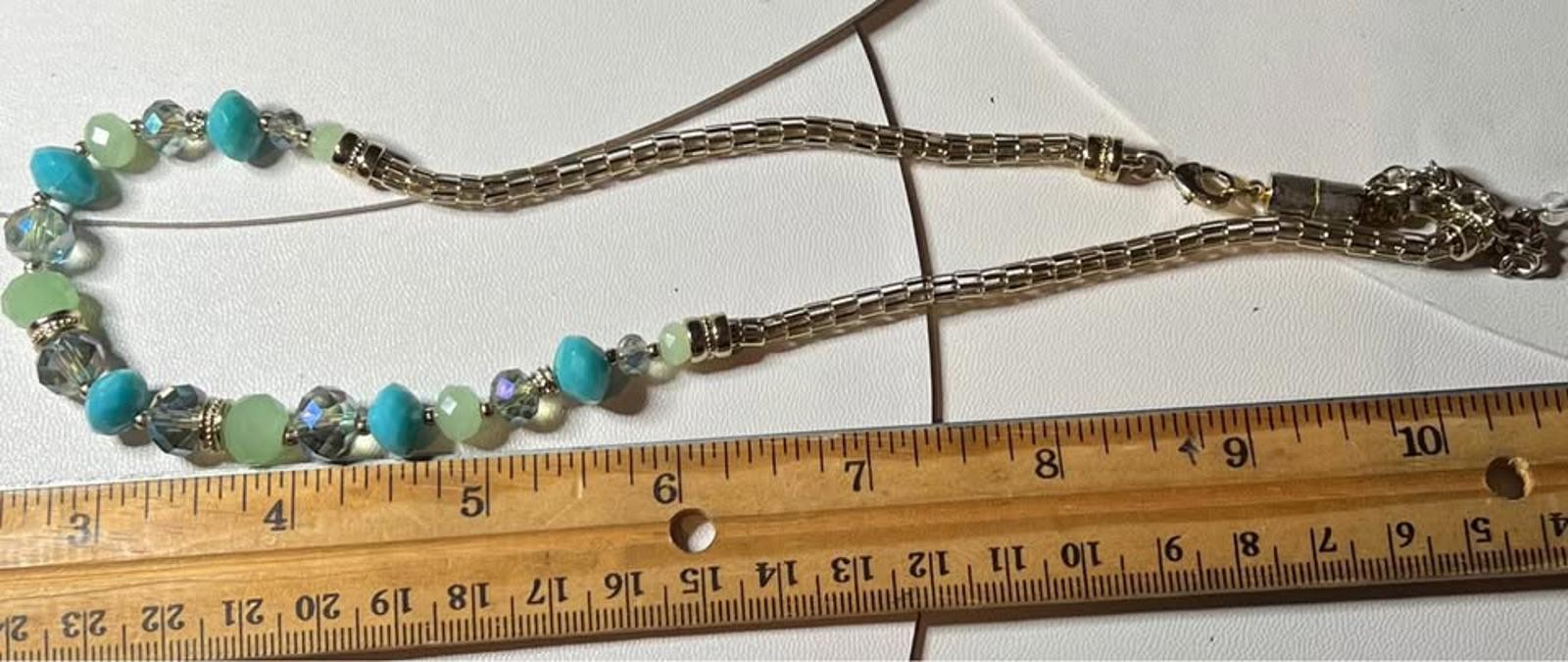 Shiny Blue and Gold Tone Necklace in Perfect Condition