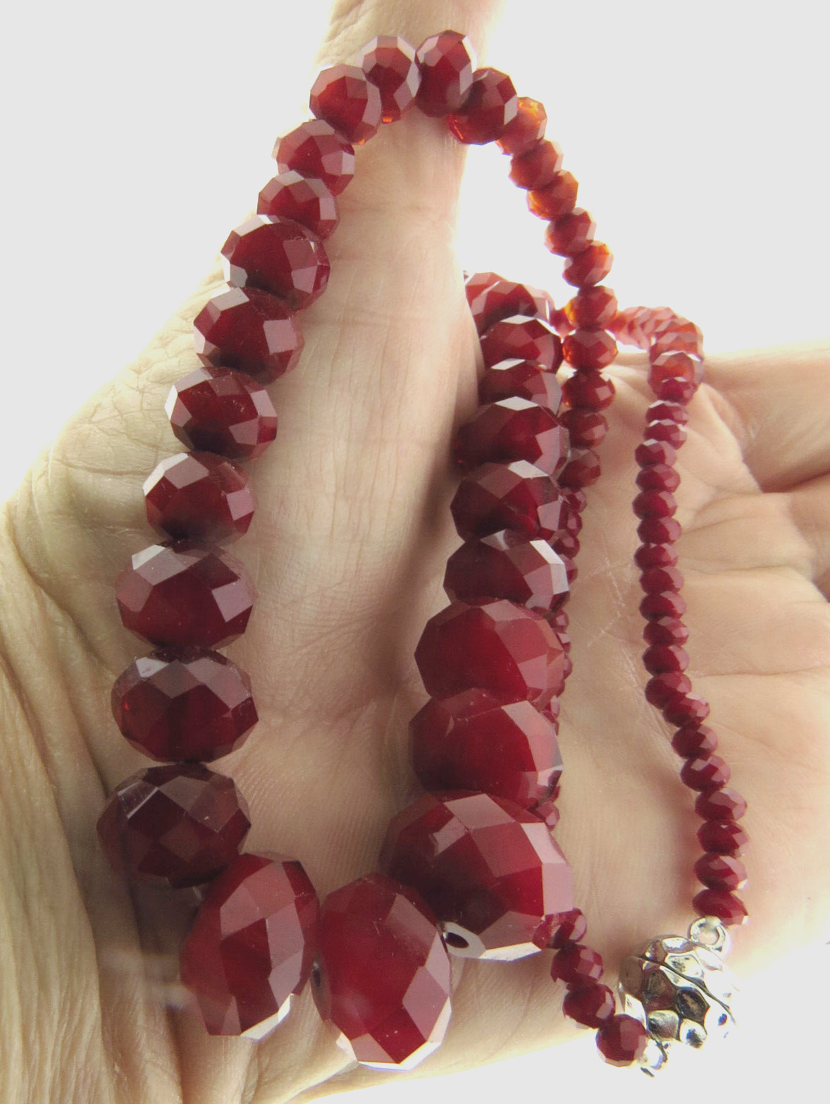 Red Faceted Glass Bead Necklace 5 to 15mm 18 Inch