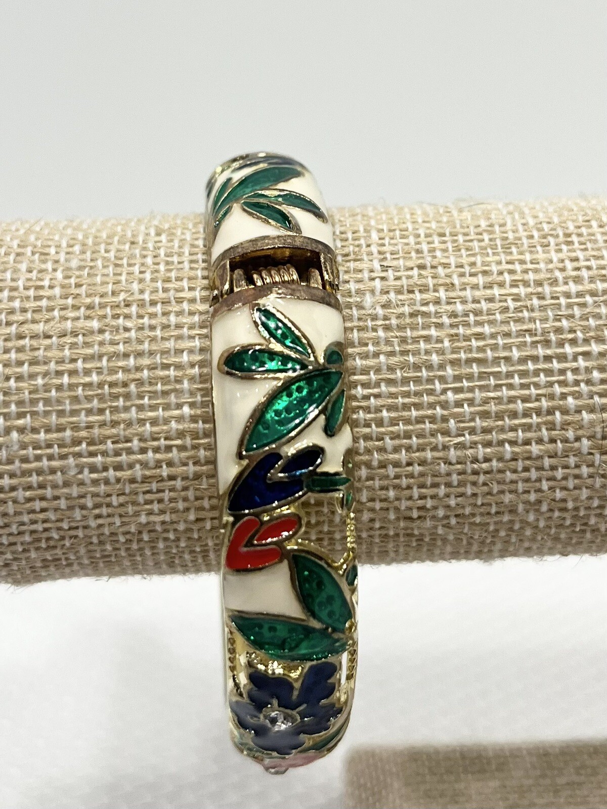 Holiday Bangle Enamel Bracelet Floral Christmas Red Green Blue White and Gold