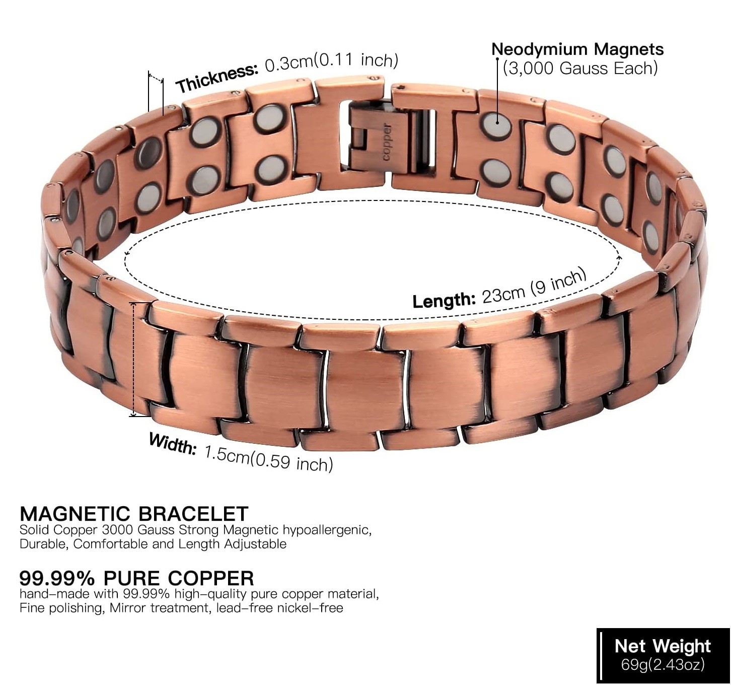 Arthritis Therapy Pure Copper Magnetic Bracelet Weight Loss Bangles Health Care