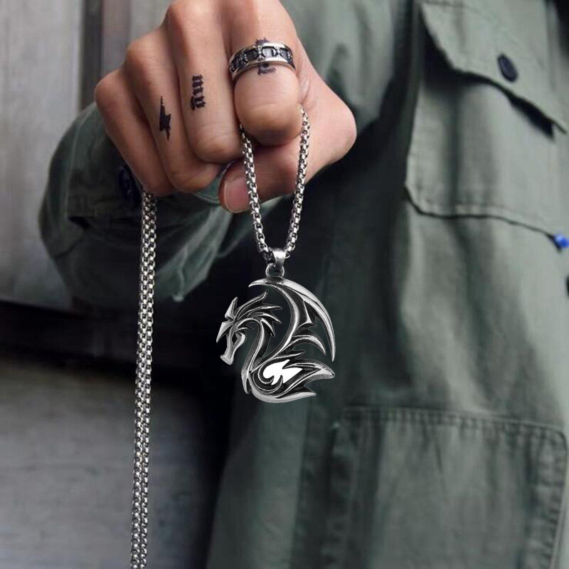 Mens Punk Gothic Dragon Pendant Necklace Punk Rock Biker Jewelry Box Chain 24″