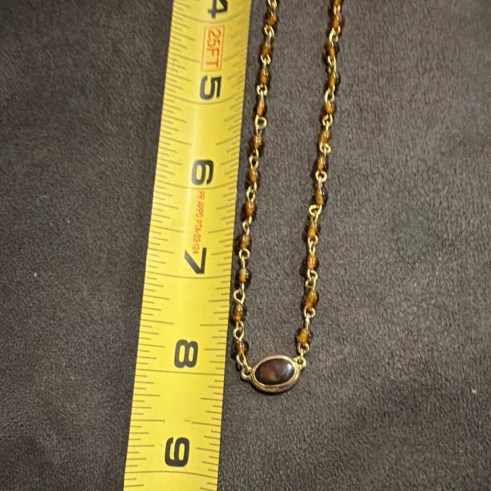 Gold Tone Brown Beaded Oval Charm Pendant Cable Chain Necklace Lobster 12-18″