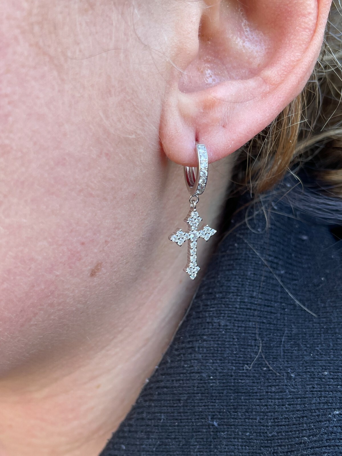 Real 925 Sterling Silver Men’s Ladies Dangle Cross Studs Earrings Iced Hip Hop