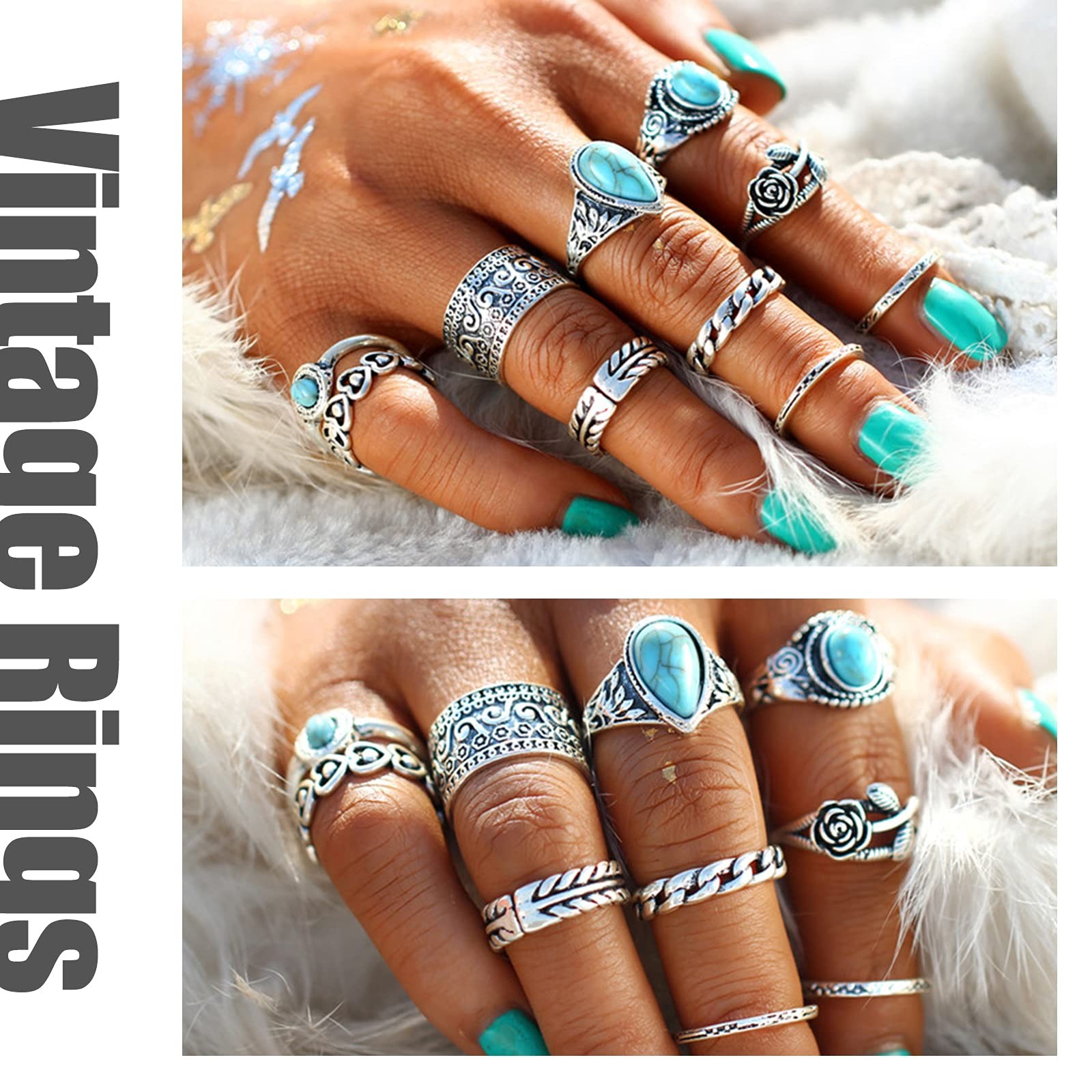 82 Pcs Vintage Silver Knuckle Rings Set for Women Bohemian Stackable Joint Finge