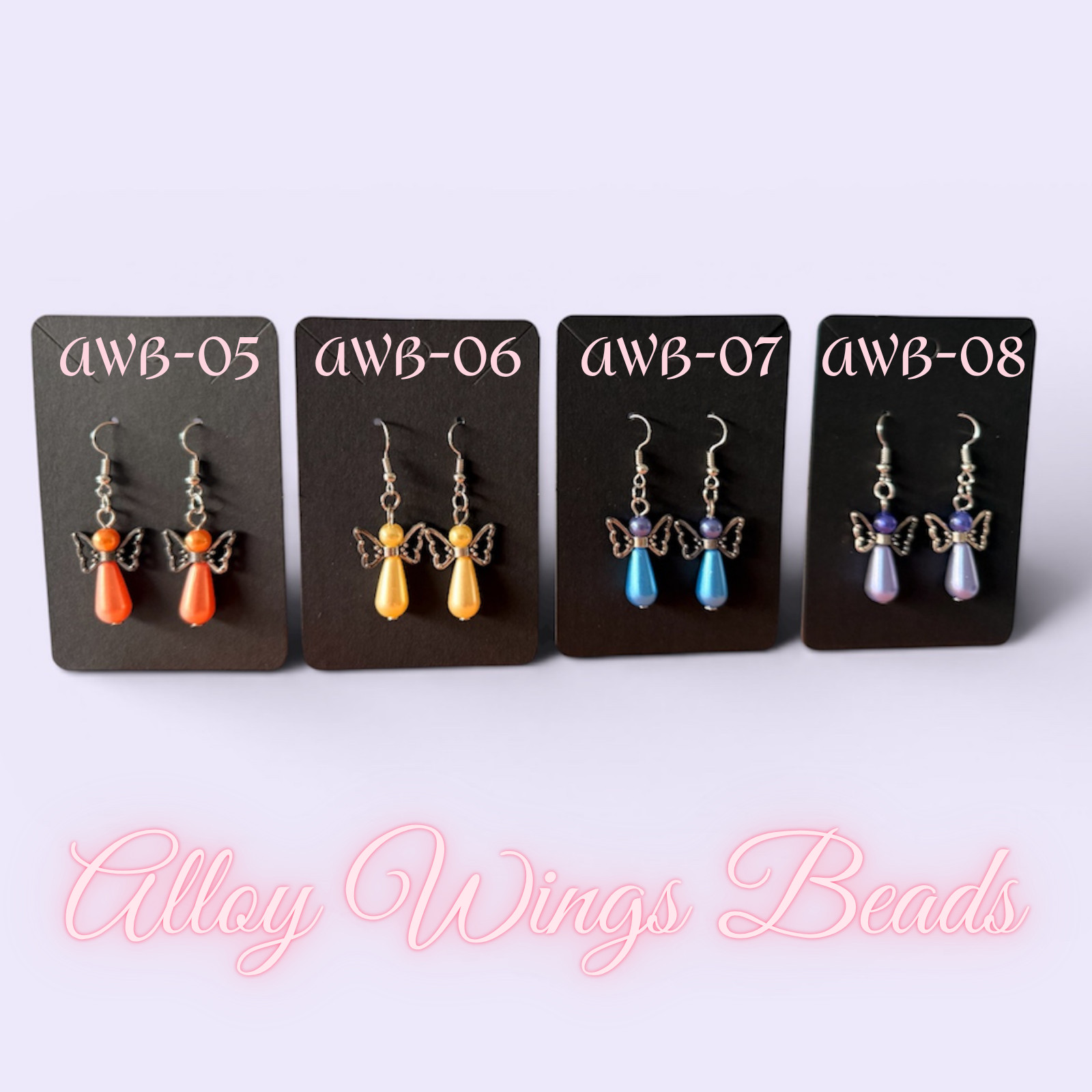 Angel Wing Earrings Silver Pearl Handmade Beaded Dangle Jewelry Gift