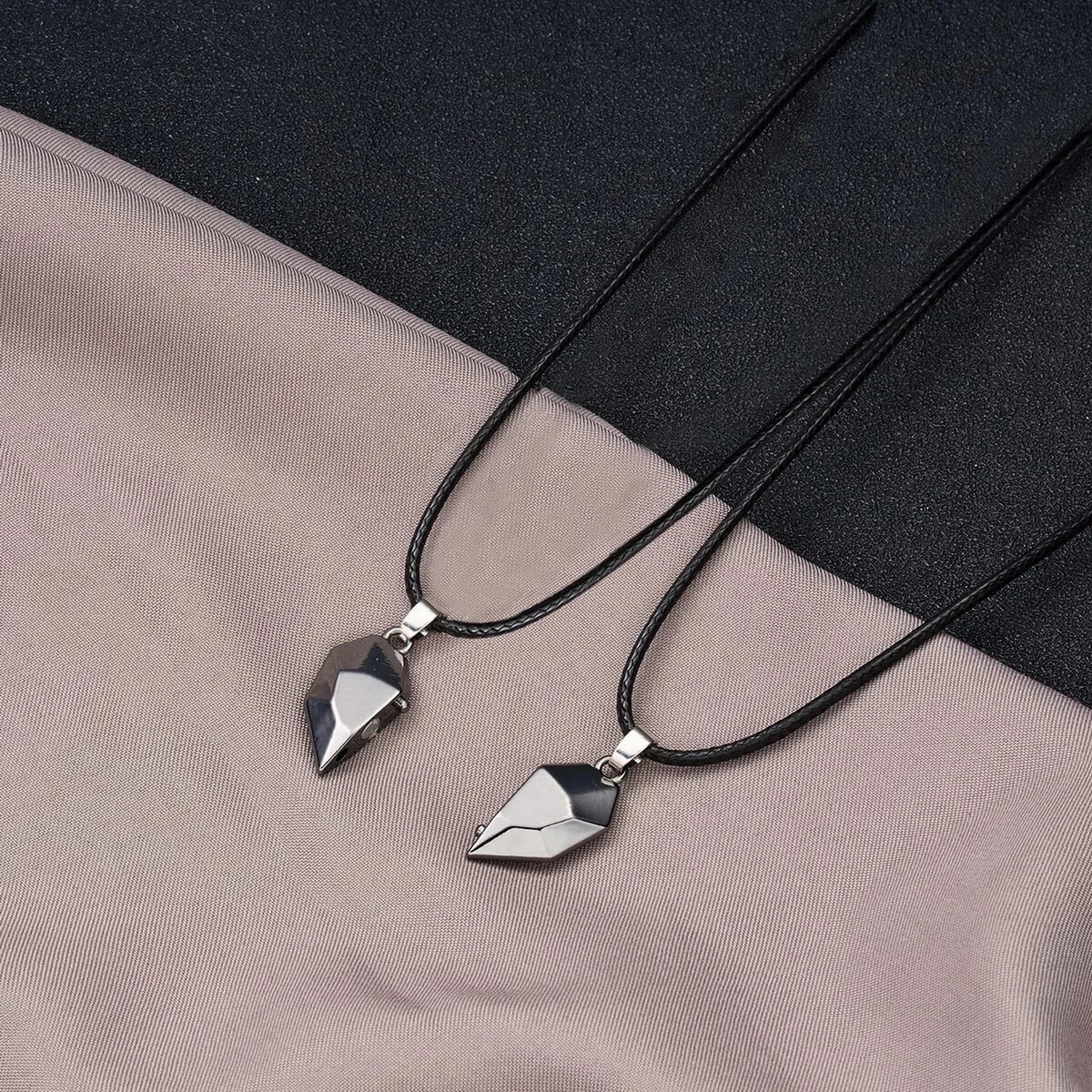 Heart Magnet Necklace Set for Couple – Black w/ Black, Great Gift, Anniversary
