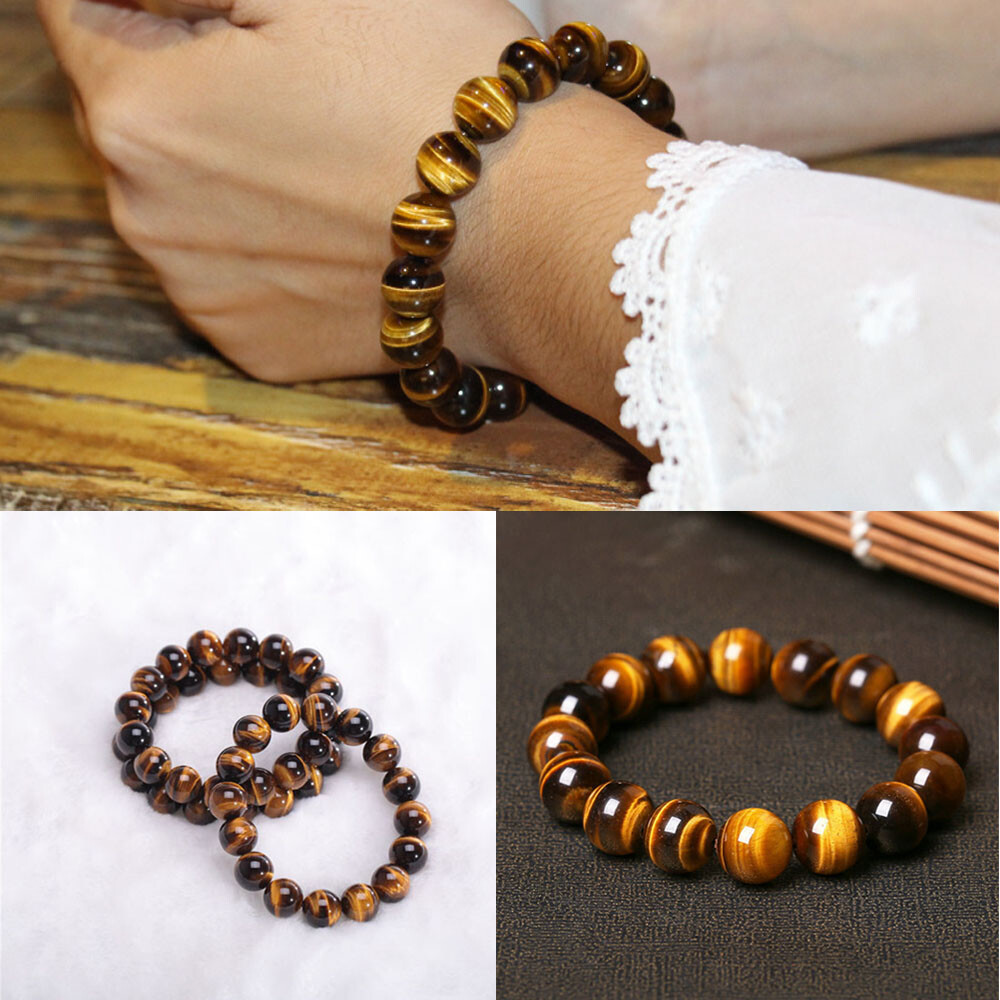Unisex Women Men Tiger Eye Beads Gemstone Bangle Bracelet Christmas Jewelry Gift