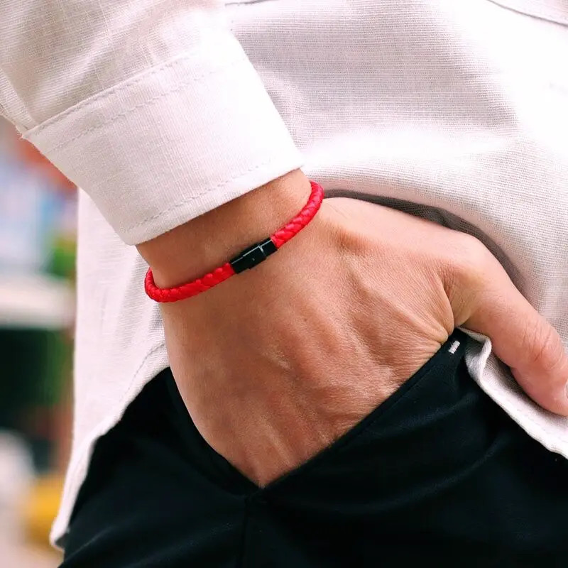 Red Rope Bracelet Handmade Magnetic Buckle Colorful Thread Layered Jewelry
