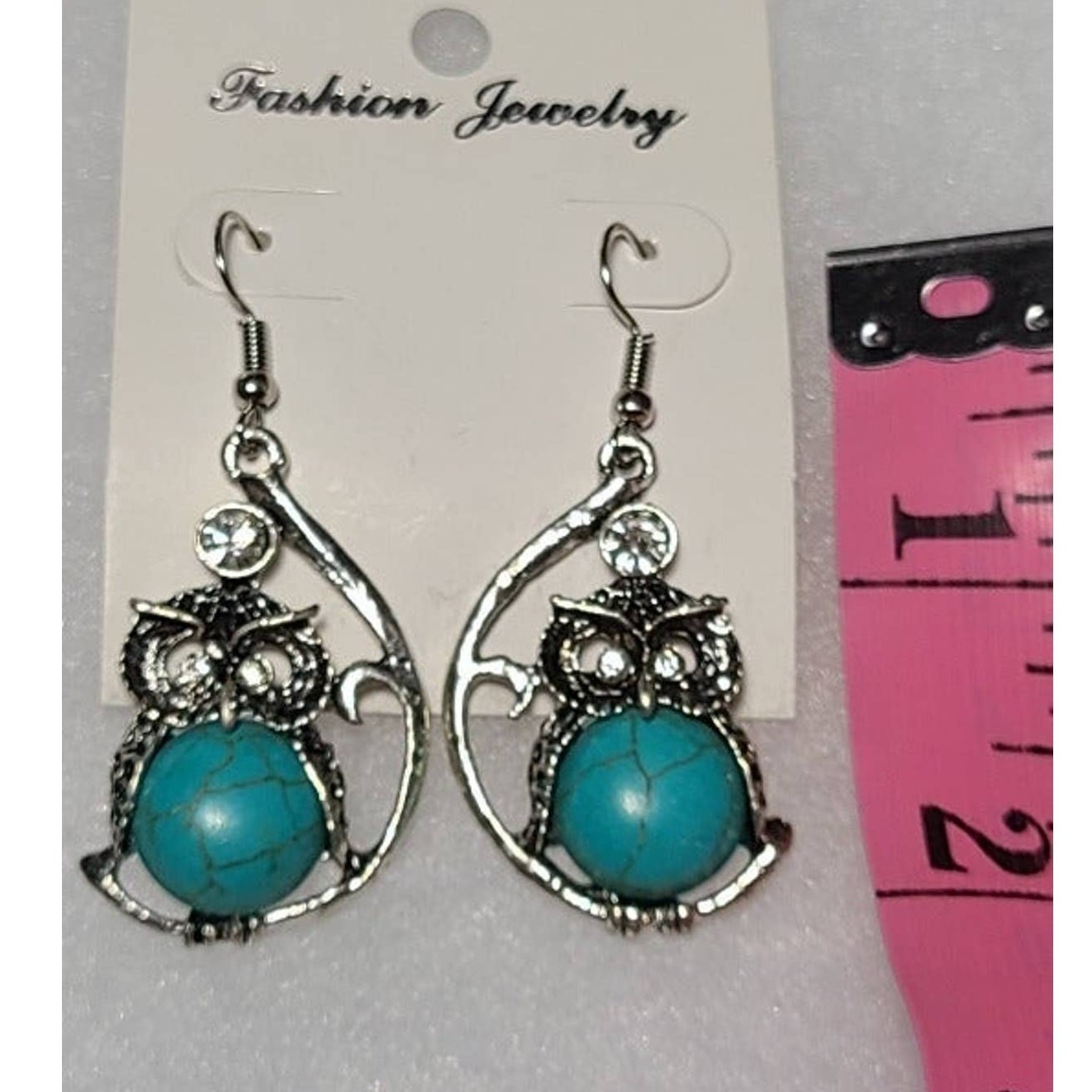 Silver Turquoise Stone Owl Dangle Drop Fashion Earrings