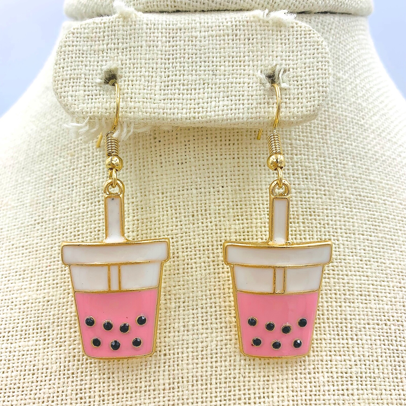 Boba Milk Tea Earrings in Chocolate or Strawberry (0.8x2in)