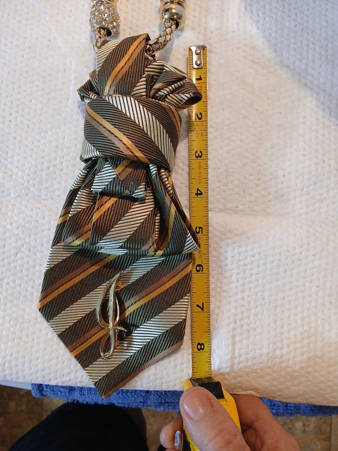 Womens Tie Necklace Repurpose Color Brown & Tan Comes With Broch & Necklace