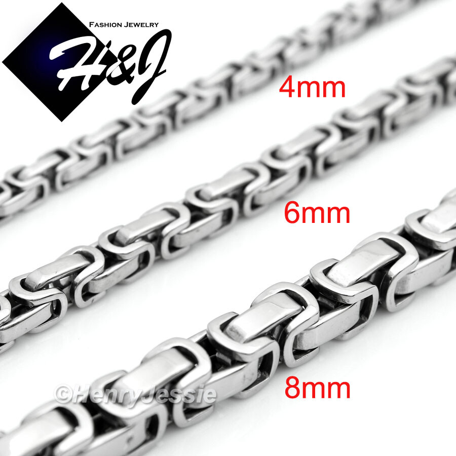 18″-40″MEN Stainless Steel HEAVY WIDE 8mm Silver Byzantine Box Chain Necklace*T