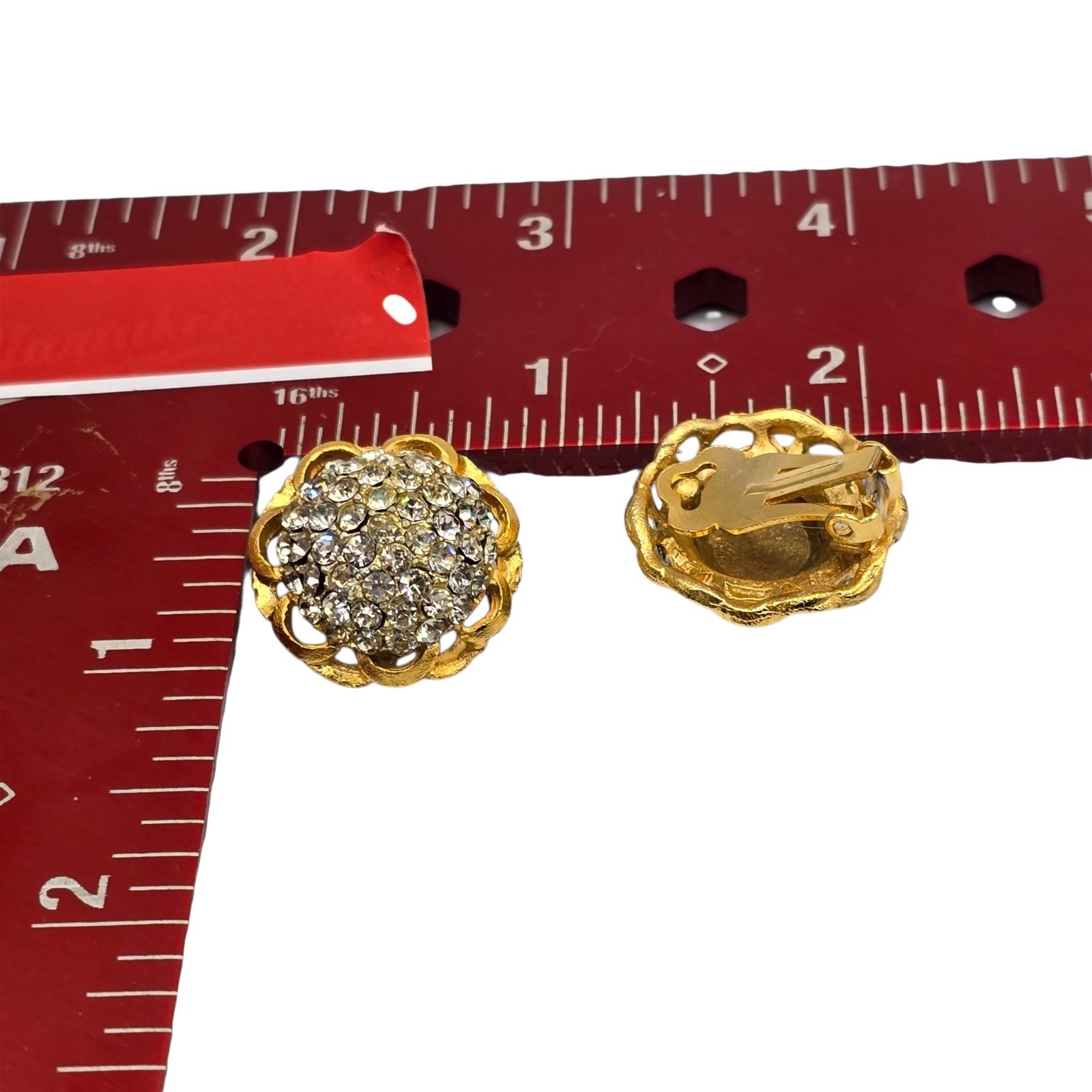 Earrings Vintage Domed Clustered Pave Clear Rhinestones Scalloped Borders SK3313