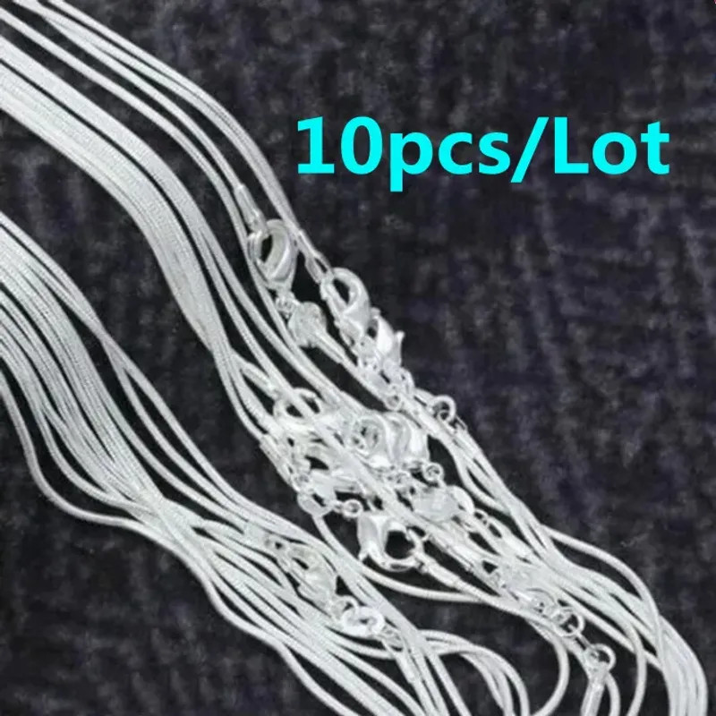 10PCS 925 Sterling Silver 1mm Snake Chain Necklace 16-30 Inches