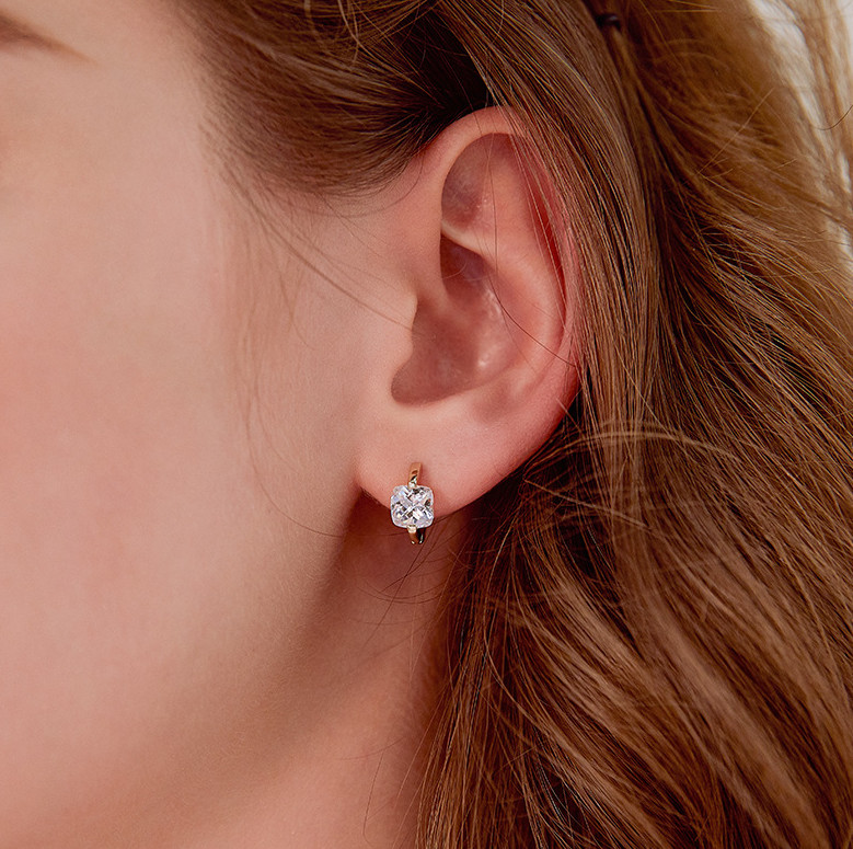 Women Girl 18K Gold Plated Square Cubic Zircon CZ Huggie Hoop Earrings Gift J11