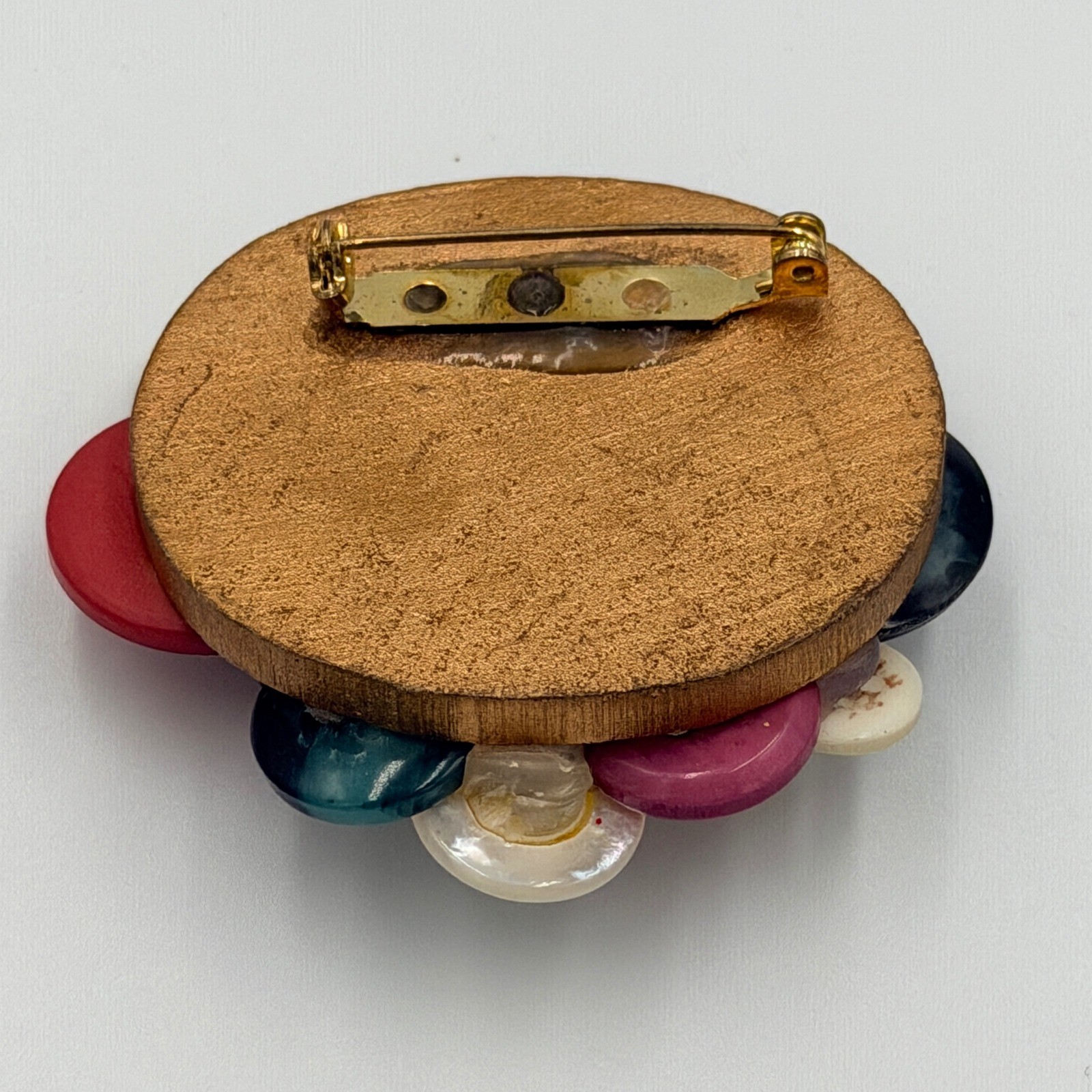 Unique Vintage Button Brooch with Clock and Rose Charm for Women Grannycore