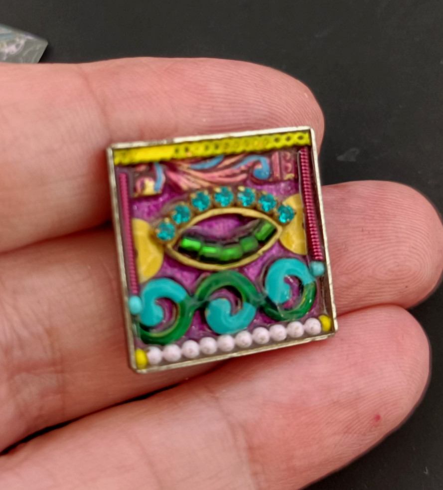 ADAYA Colorful Mosaic Brooch Eye Design Small Square Pin Folk Expressive Gift