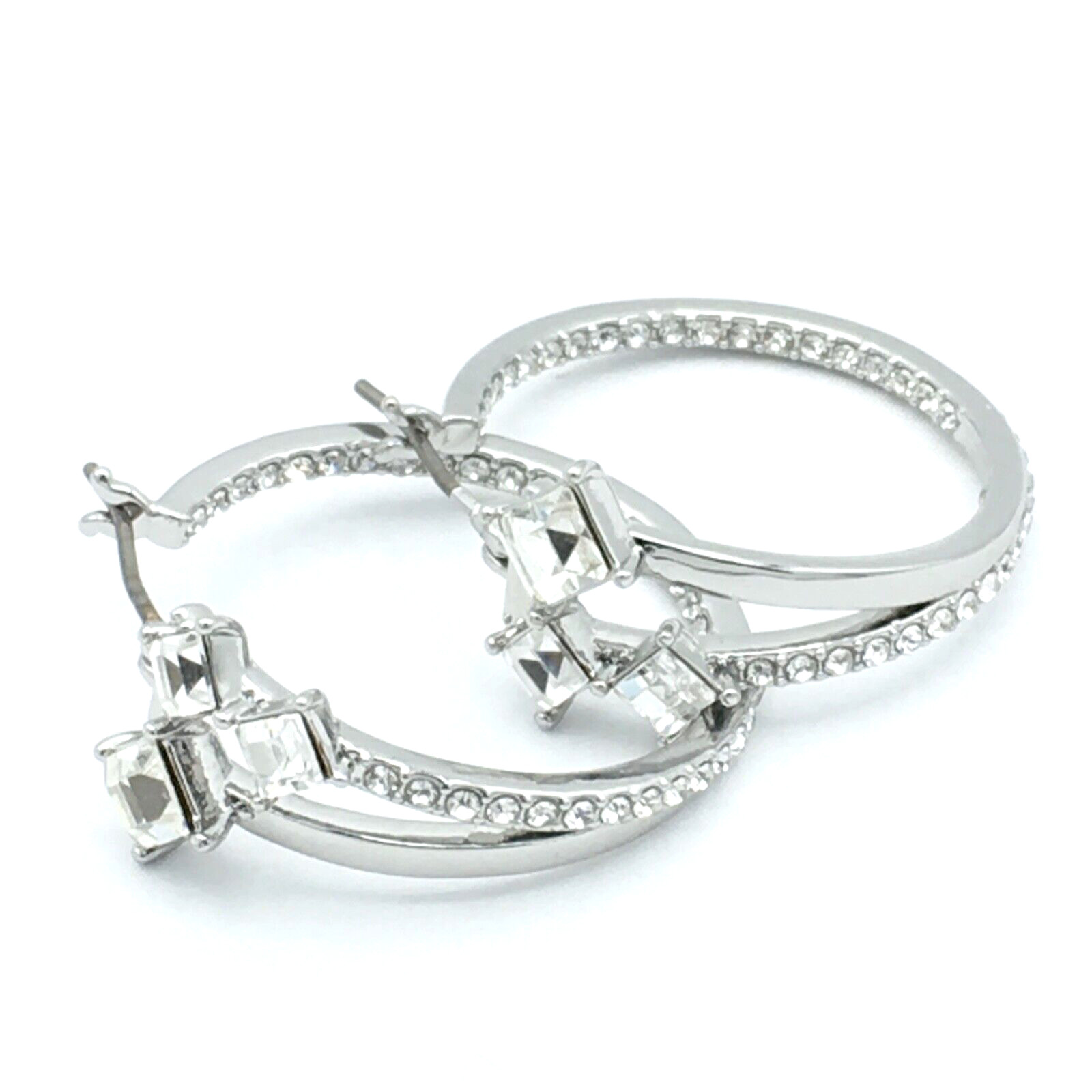 KARL LAGERFELD in & out earrings – NEW 1″ rhinestone hoops silver-tone crystal