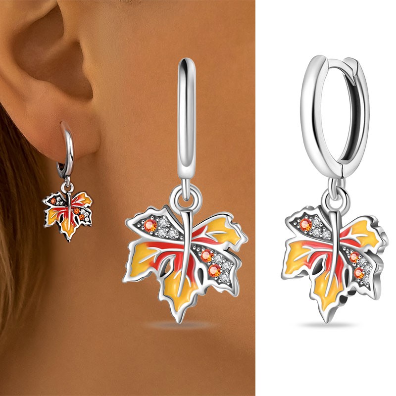 PANDACH 925 Sterling Silver Dainty Maple Leaf Drop Earrings For Women Jewelry