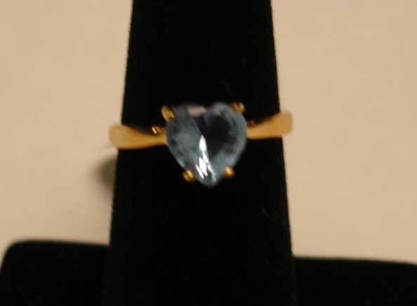 AQUA MARINE HEART GEMSTONE RING IN 14KT, SIZE: 5