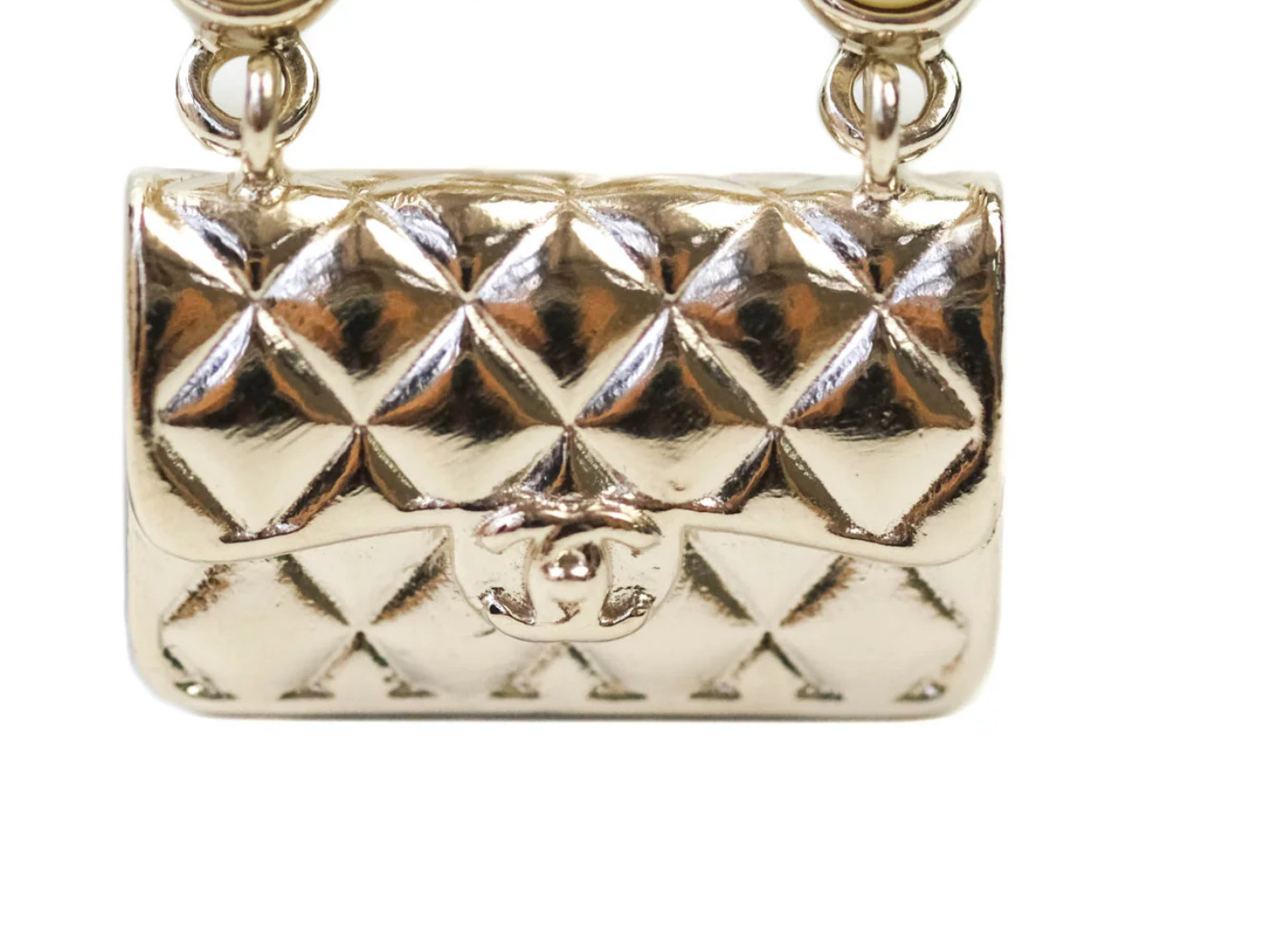 CHANEL Brooch Pin Badge CC Matelasse Bag Motif Faux Pearl
