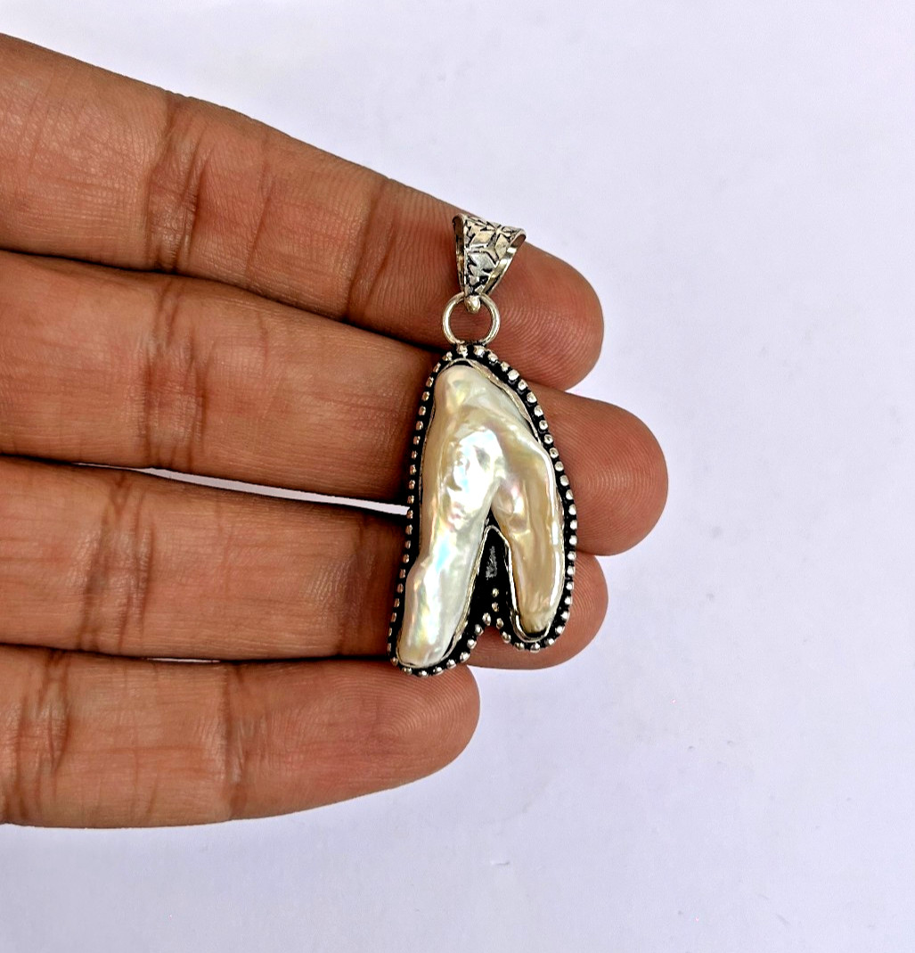 Natural Baroque Pearl Necklace Freshwater Pearl Pendant 24 Inch Chain