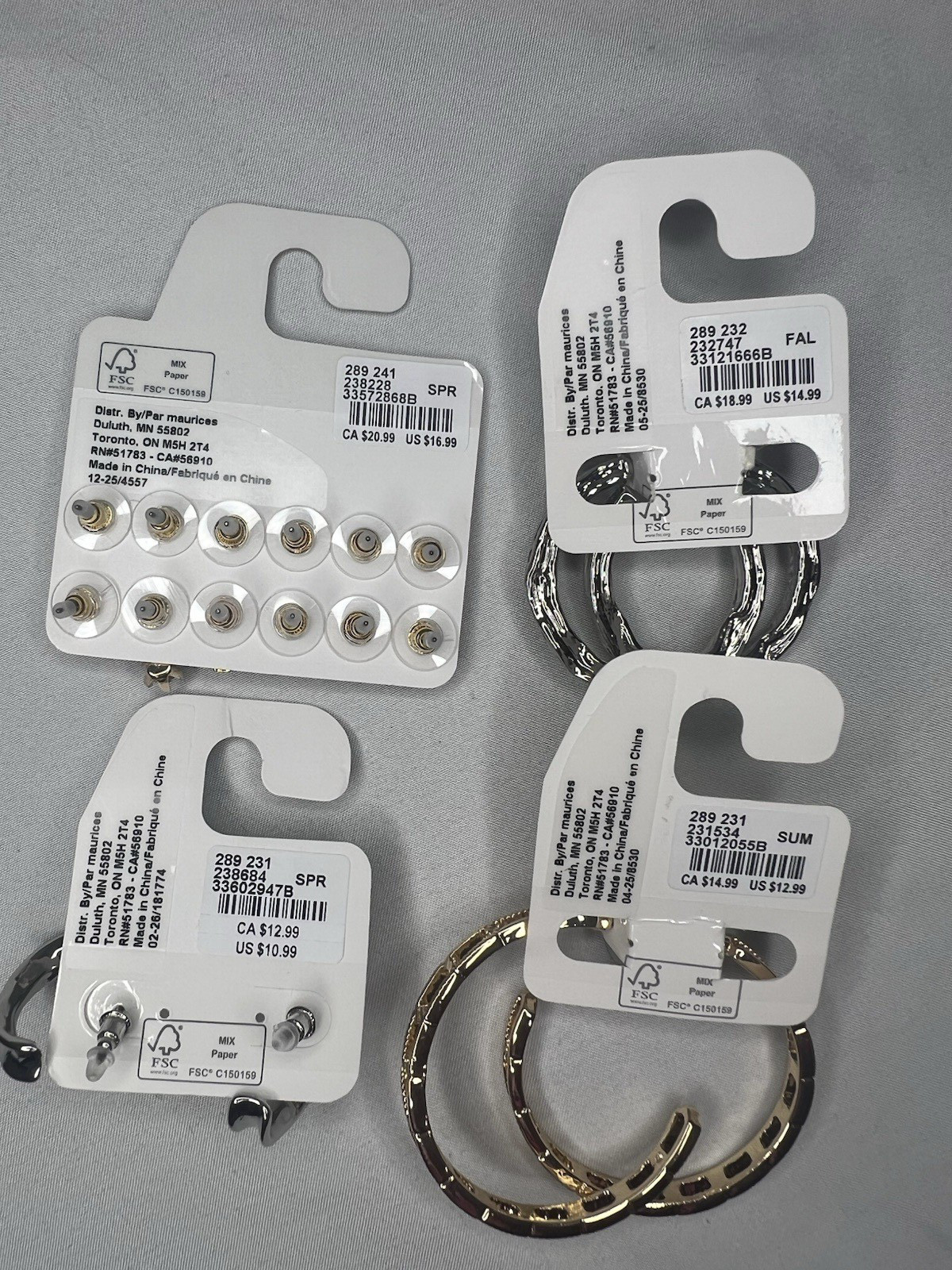 Maurices Nickel Free Bulk Lot of 9 Stud and J hoop Gold & Silver Tone Brand New