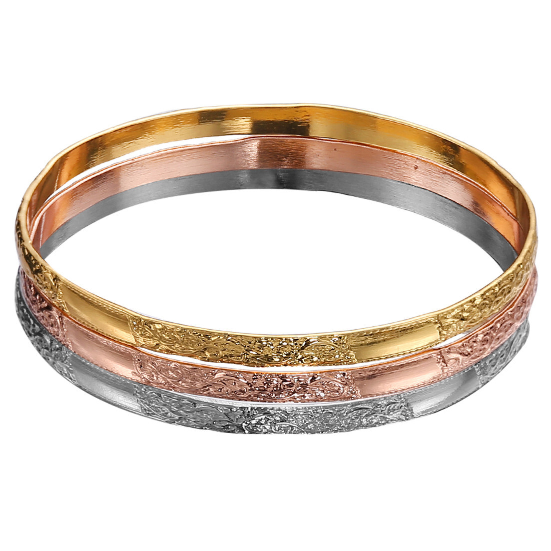 12pc/Set Women’s Tri-Color Gold Silver Rose Gold Stainless Steel Bangle Bracelet