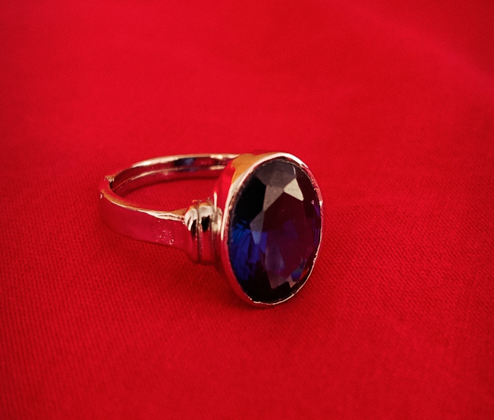 Silver Plated Dark Blue Oval Stone Ring | Fashion Artificial Gemstone Jewelry