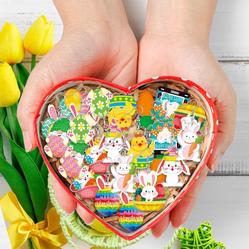 12Pair Easter Acrylic Earrings Bunny Egg Carrot Dangle Earrings for Spring Party