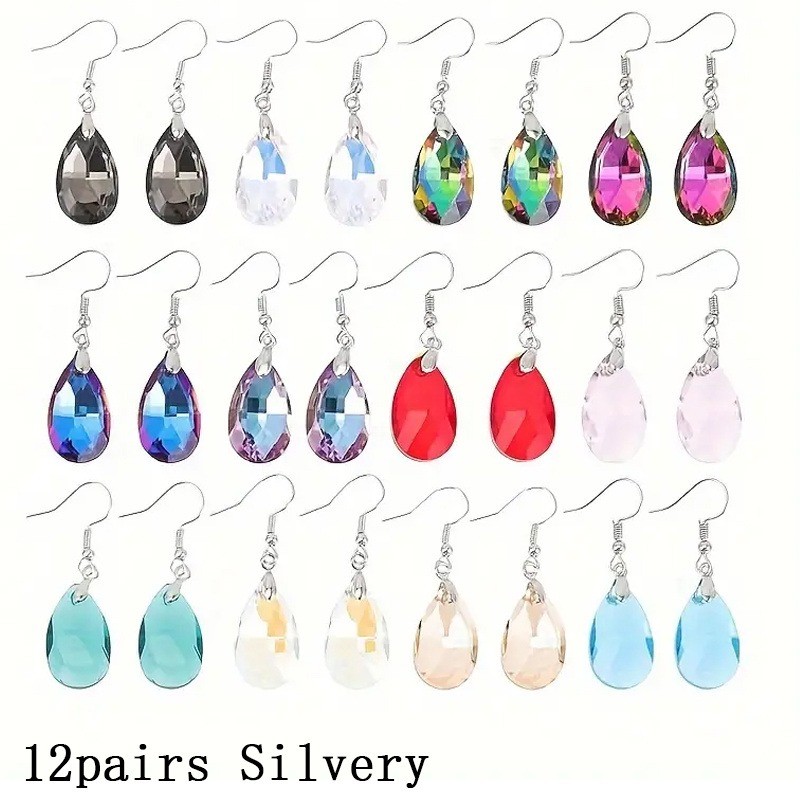 6/12/18Pairs Crystal Drop Earrings Bride Womens Suits Teardrop Druse Dangle Gift