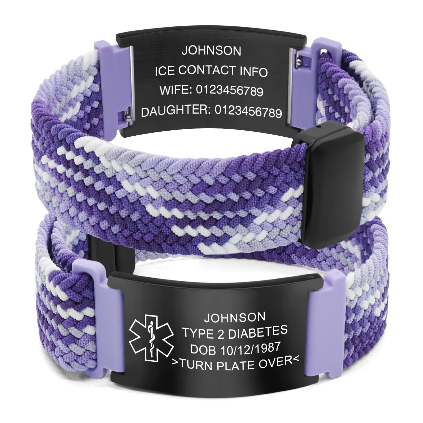 Free Engraving Personalized Medical Alert ID Bracelet Nylon Wristband Men Women