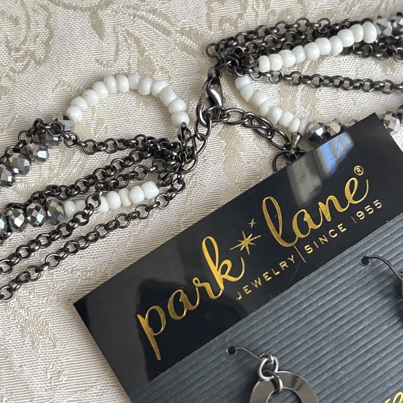 Park Lane Chic Earrings Hematite Tone Interlocking Circles & Unsigned Necklace