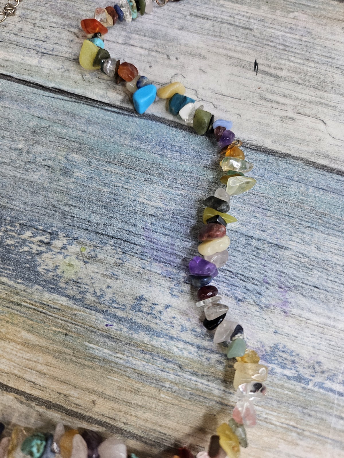 Semi-precious Stone Chips Necklace 16″ Colorful Natural