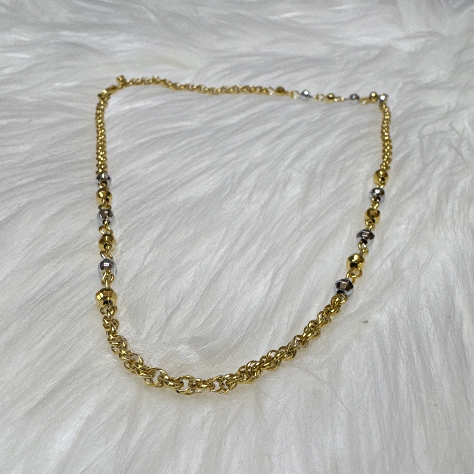 Rolo Chain Necklace 18.5”, 3.2mm 14K Gold Filled Two-Tone Beads, Lobster Clasp