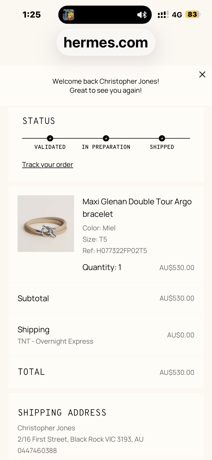Hermes Maxi Glenan Double Tour Argo bracelet Size: T5