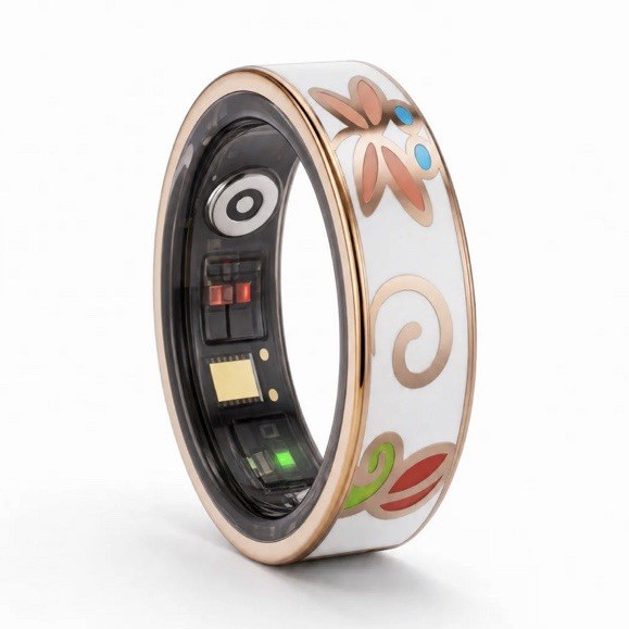 HALO 3 smart ring White Floral Enamel Stainless Steel Stackable Band Ring Size 8