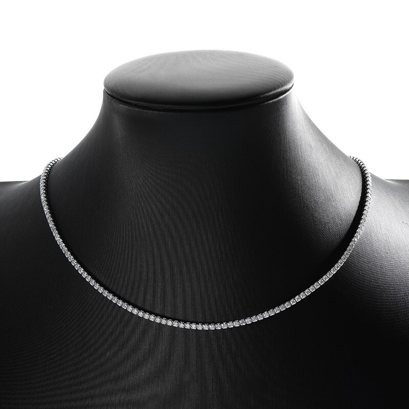 2mm D Color Moissanite Tennis Chain Necklace S925 Silver Women Adjustable Choker