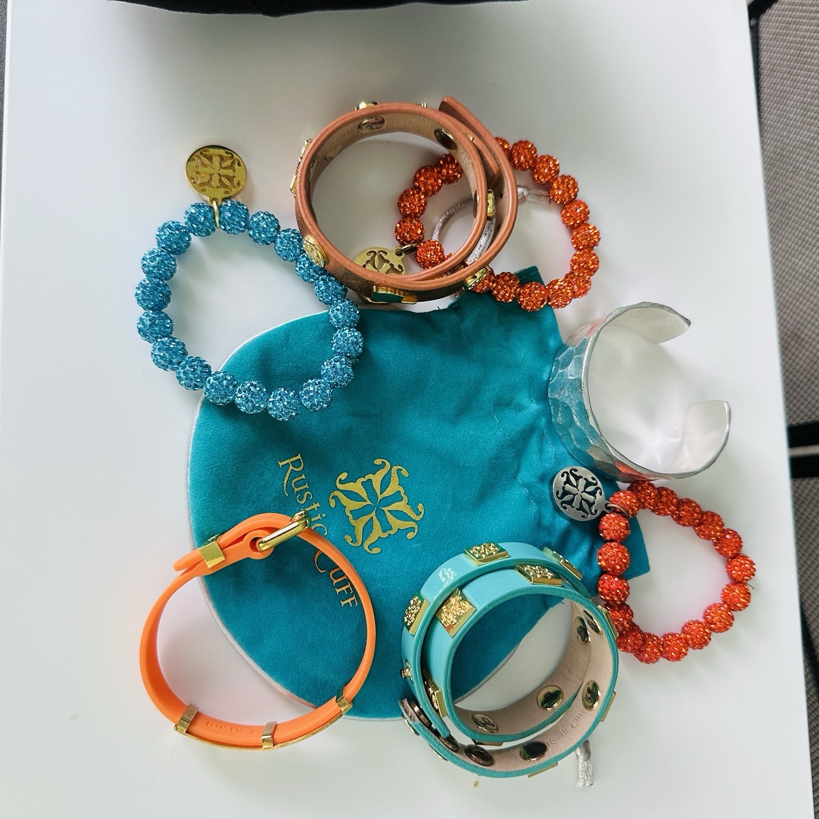 Rustic Cuff Bracelet Lot 7pc Emerson Meagen Wrap Turquoise Orange Hammered Cuff