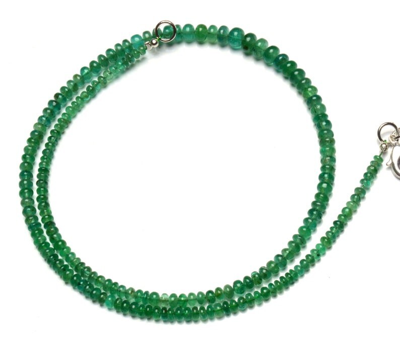 Natural Russian Emerald Smooth Rondelle Gemstone 4-6mm Bead Necklace 18″ Gift