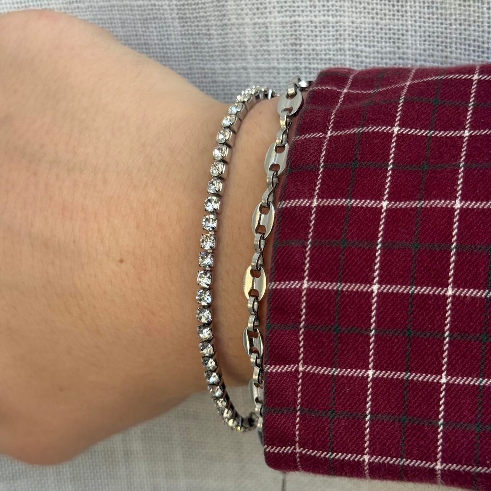 Stainless Steel CZ Tennis Bracelet Silver Cubic Zirconia Stackable Chain