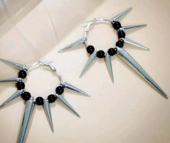 Gothic,Punk, , Long Spike &bead Hoop Earrings. Lightweight Teens,adults, Nwt