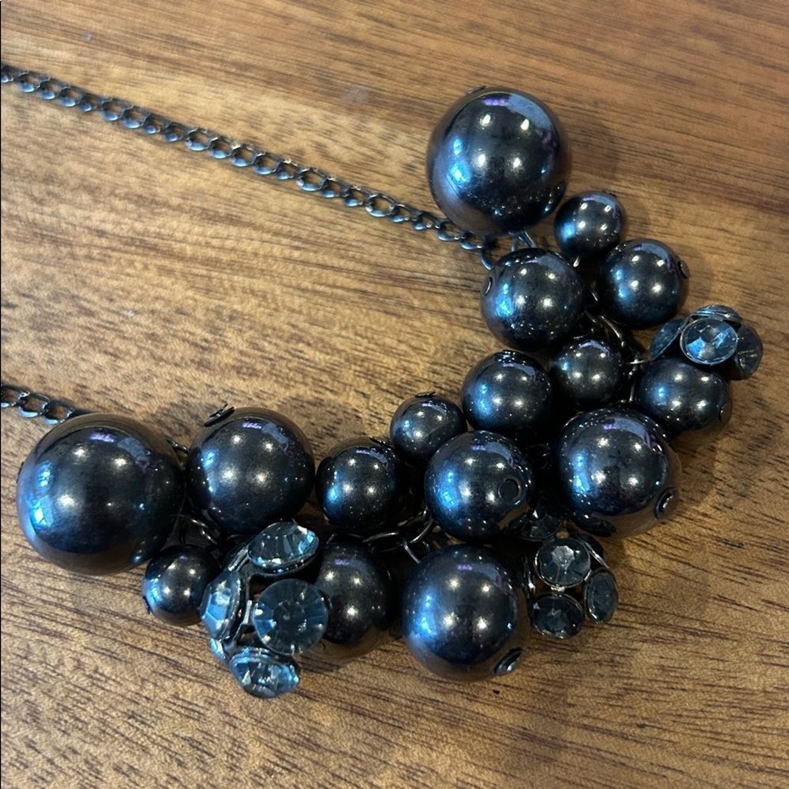 Necklace Black Chrome Balls of Various Size Bold Beaded Statement 36” Unique Fun