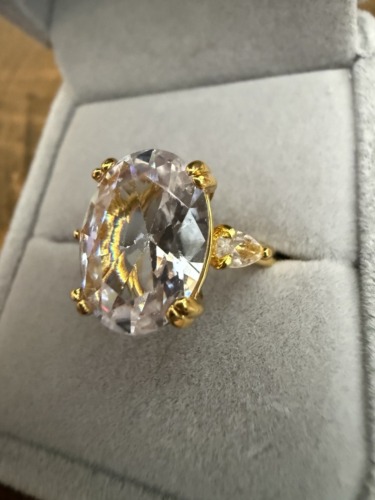 Size 6 Ring 10x14mm Oval Cubic Zirconia Large Solitaire Statement Ring Gift Box