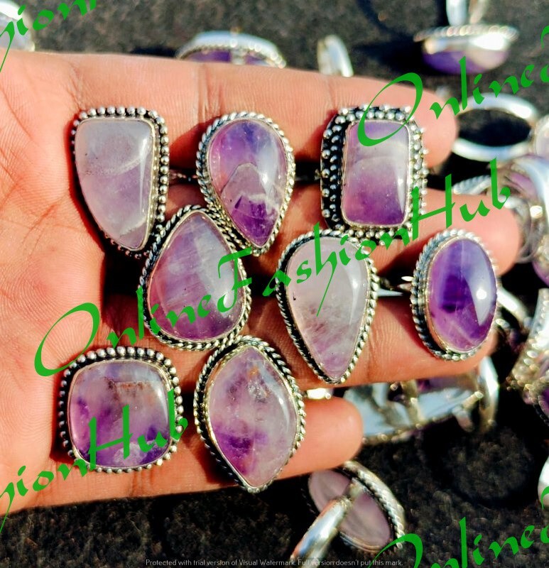 “Wholesale Lot of Amethyst Gemstone Rings – 925 Sterling Silver Plated Jewelry”
