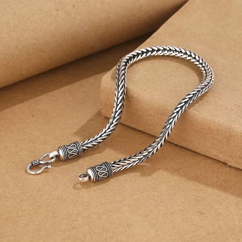 925 Sterling Silver Bracelet vintage Rope Side Chain High Quality For Women Men