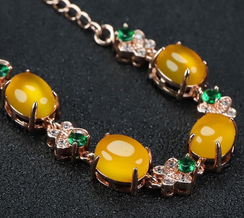 Girl Mothers Lady Women Yellow Jade Beads Bracelet Jewelry Gift Box DD301