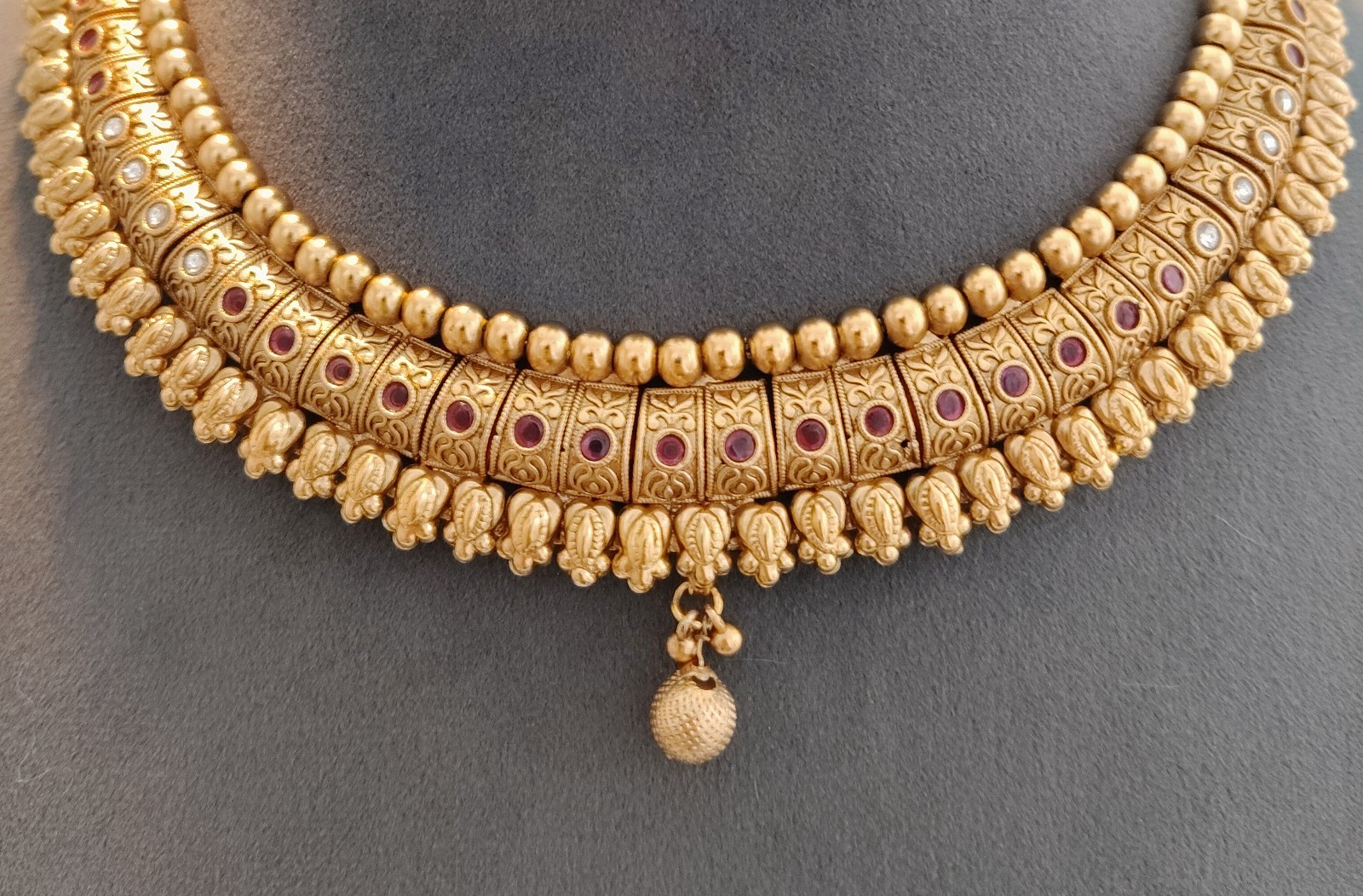 Rani Antique Gold Necklace Set with Traditional Jhumka Earrings Roz Jewellers.