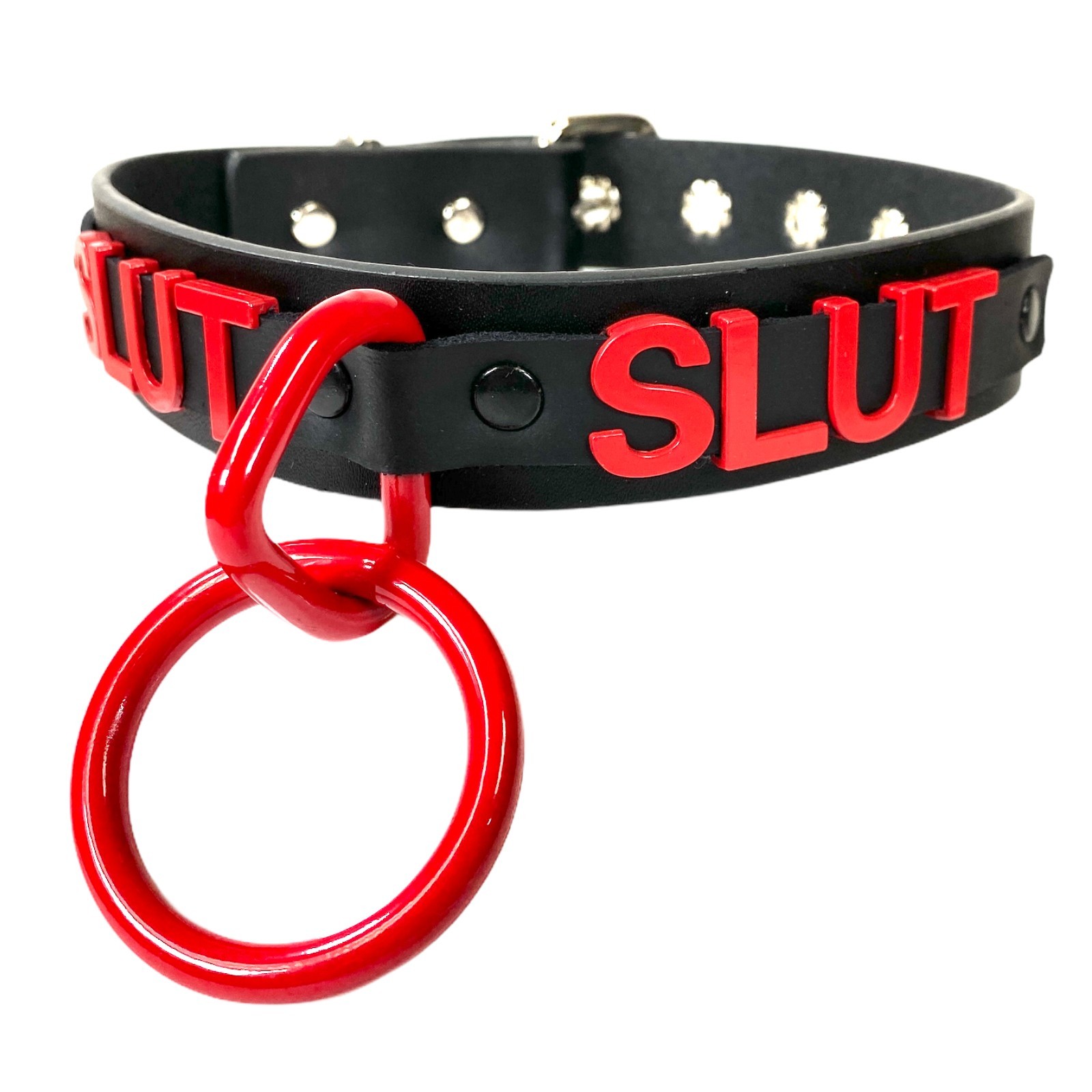 Name Bondage Collar Black O Ring RED Letter Slave Leather BDSM Slut Choker